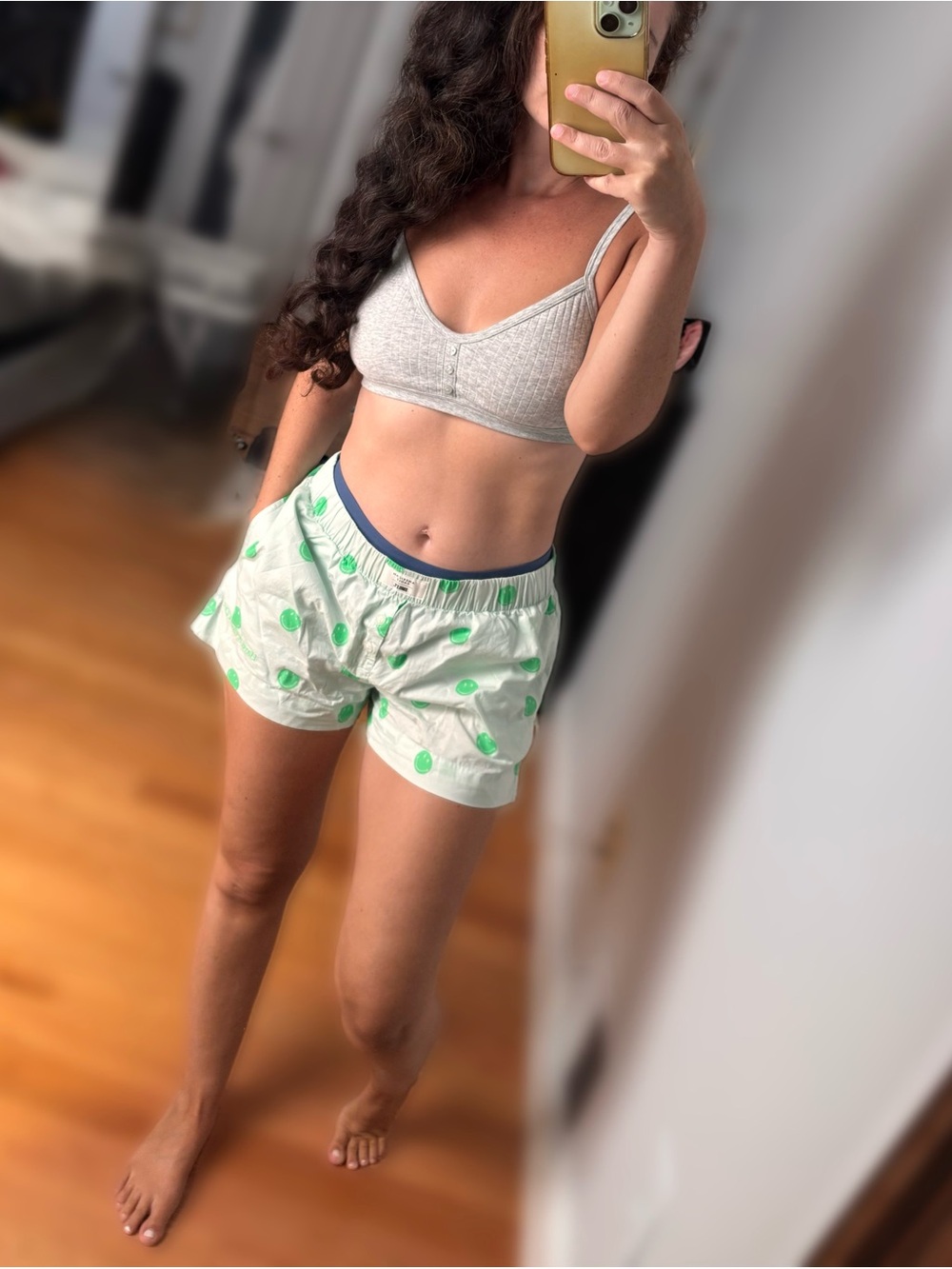 American Eagle Outfitters Mint Shorts with Neon Green Smiley Print